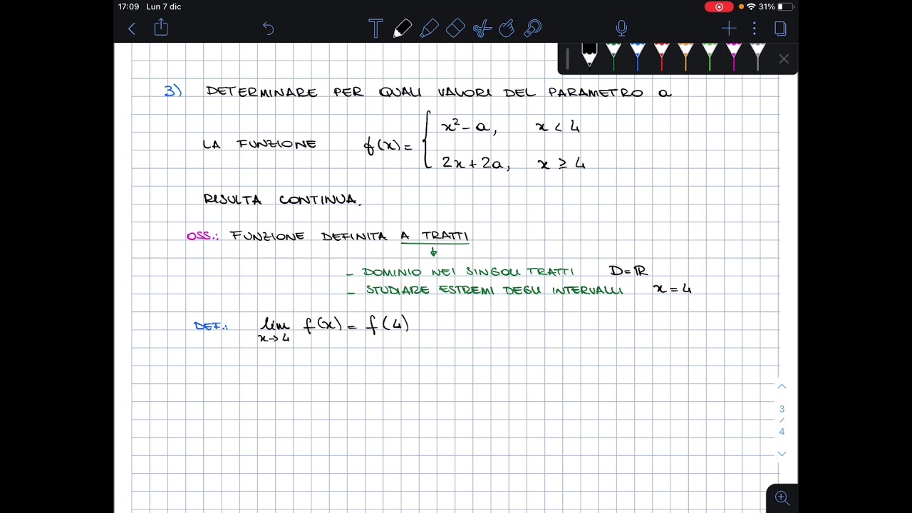 Determinare il valore di un parametro affinché una funzione sia continua