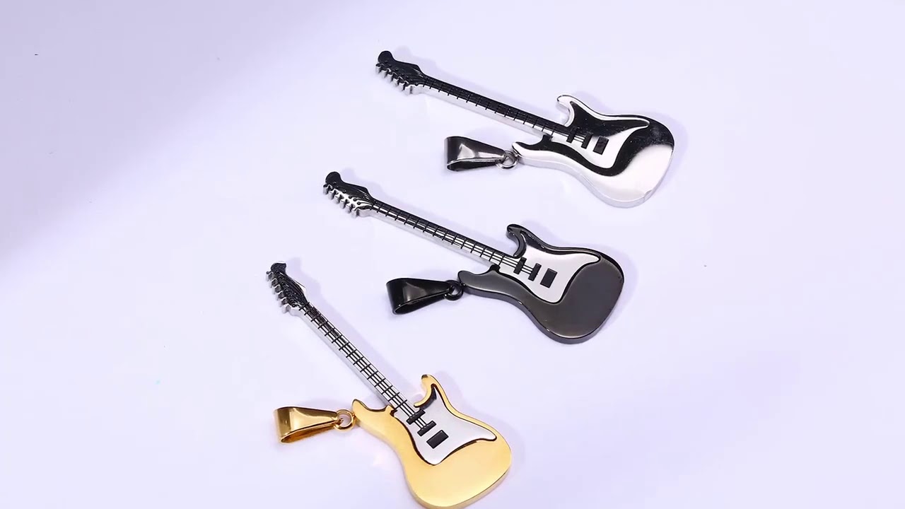 Music Enthusiast / Electric Guitar Pendant & Necklace in Rock Style / Stainless Steel Jewelry