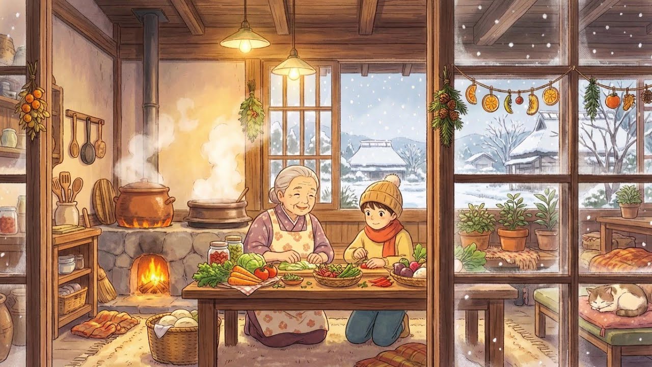 A Cold Winter Day in Grandma’s Village ❄️ | Ghibli-Style Cozy Life 