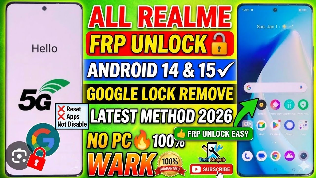 All Realme FRP Bypass 2026 🔥 Android 14 & 15 Google Account Unlock | No PC