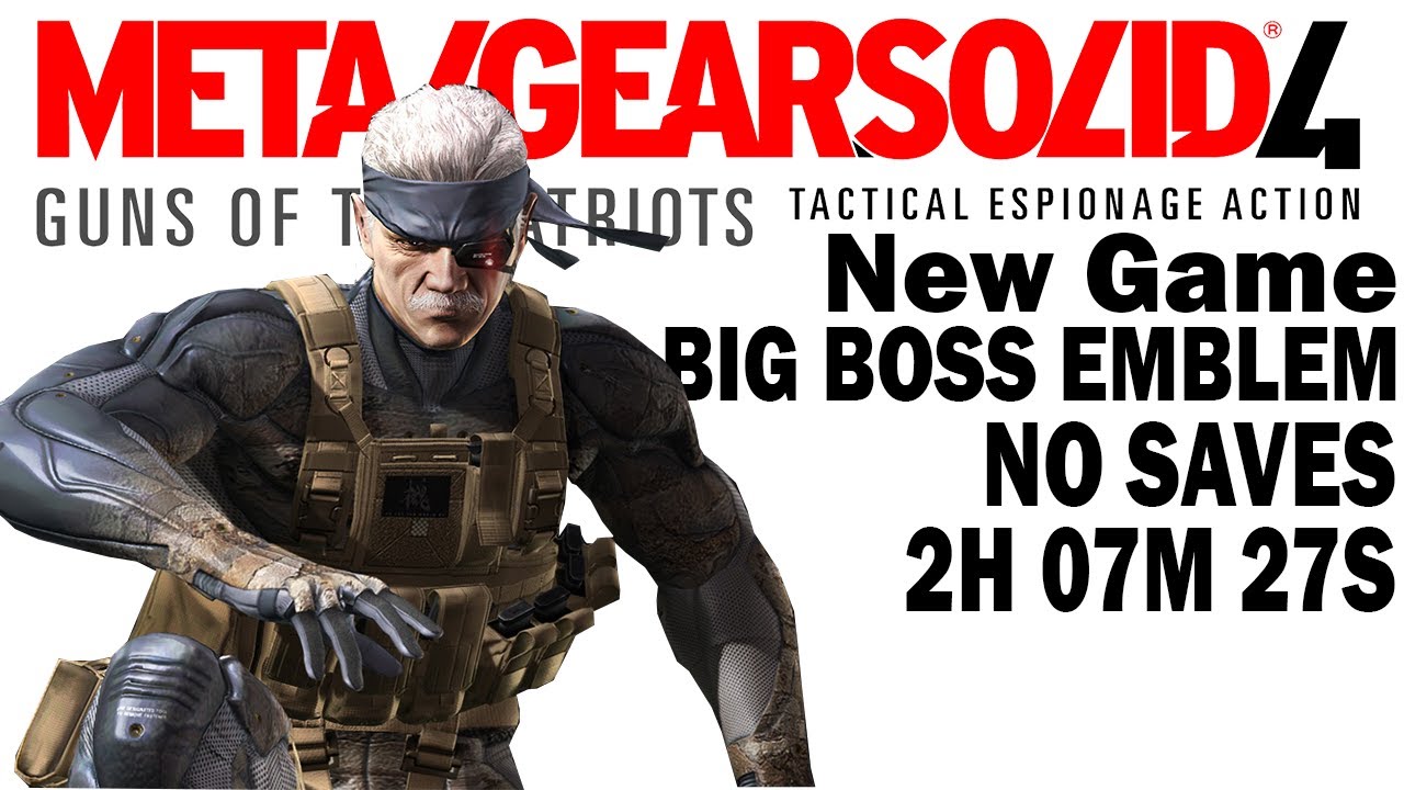 MGS4 | New Game | Big Boss Emblem | NO Saves Speedrun in 2h 07m 27s