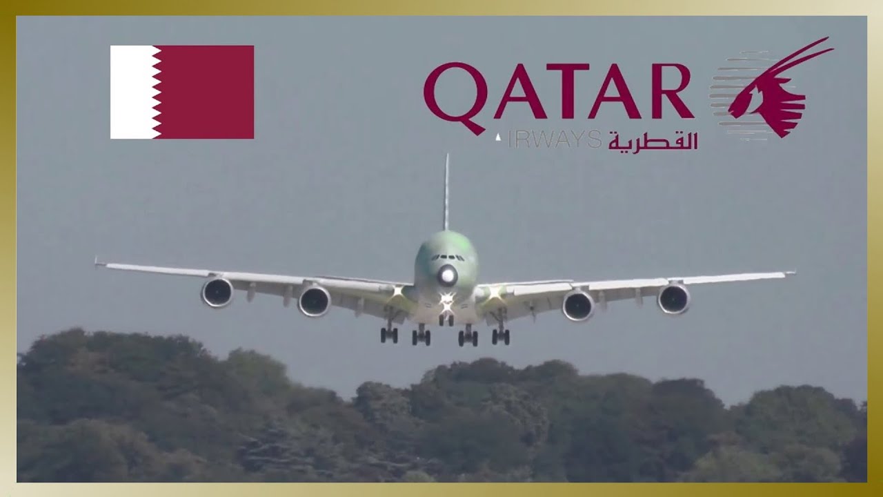 QATAR AIRWAYS A380 landing at Hamburg Finkenwerder Airport