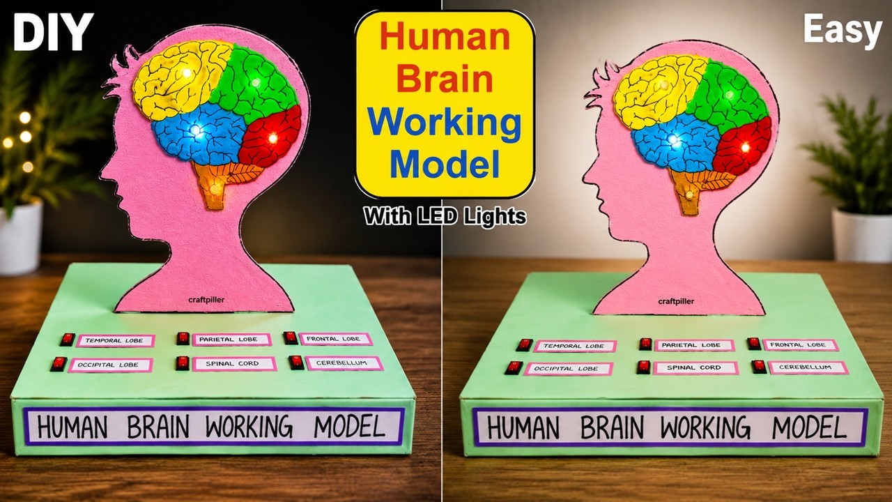 human brain working model(3d) with led lights for science project exhibition - diy | craftpiller