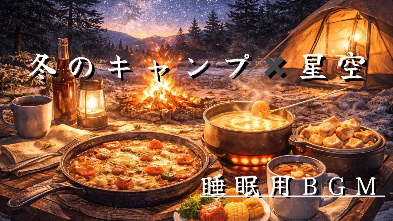 【睡眠用BGM】冬キャンプとキャンプ飯で温まる夜 ❄️ 焚き火と静かな時間 | Winter Camp Night