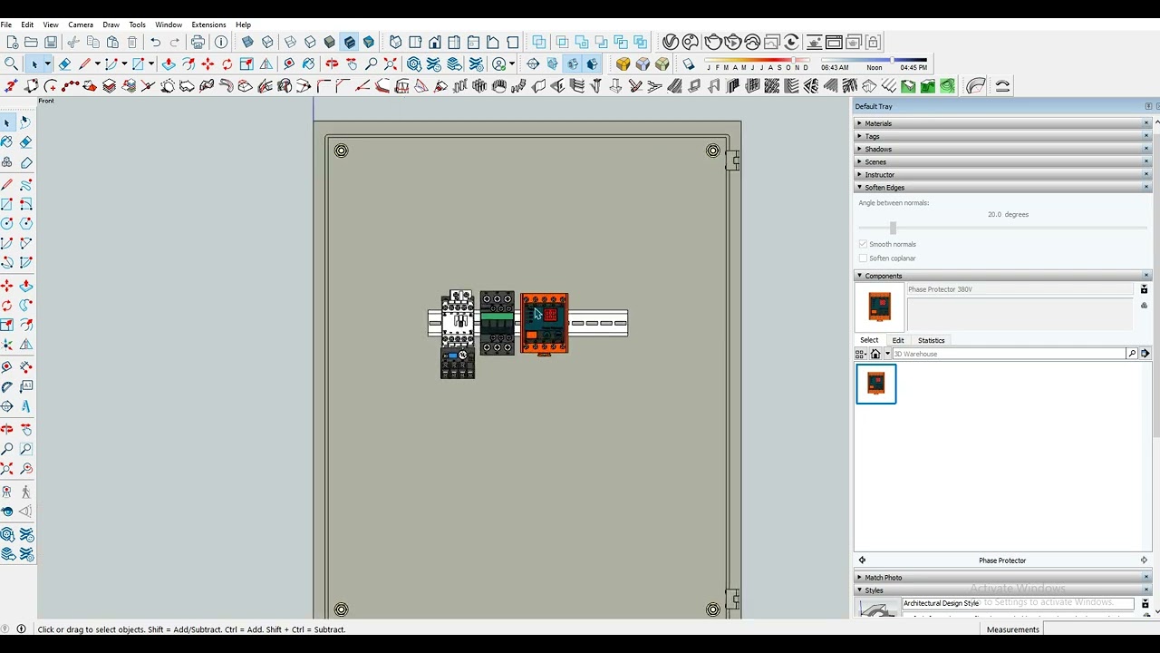 sketchup วางอุปกรณ์ภายในตู้คอนโทรล