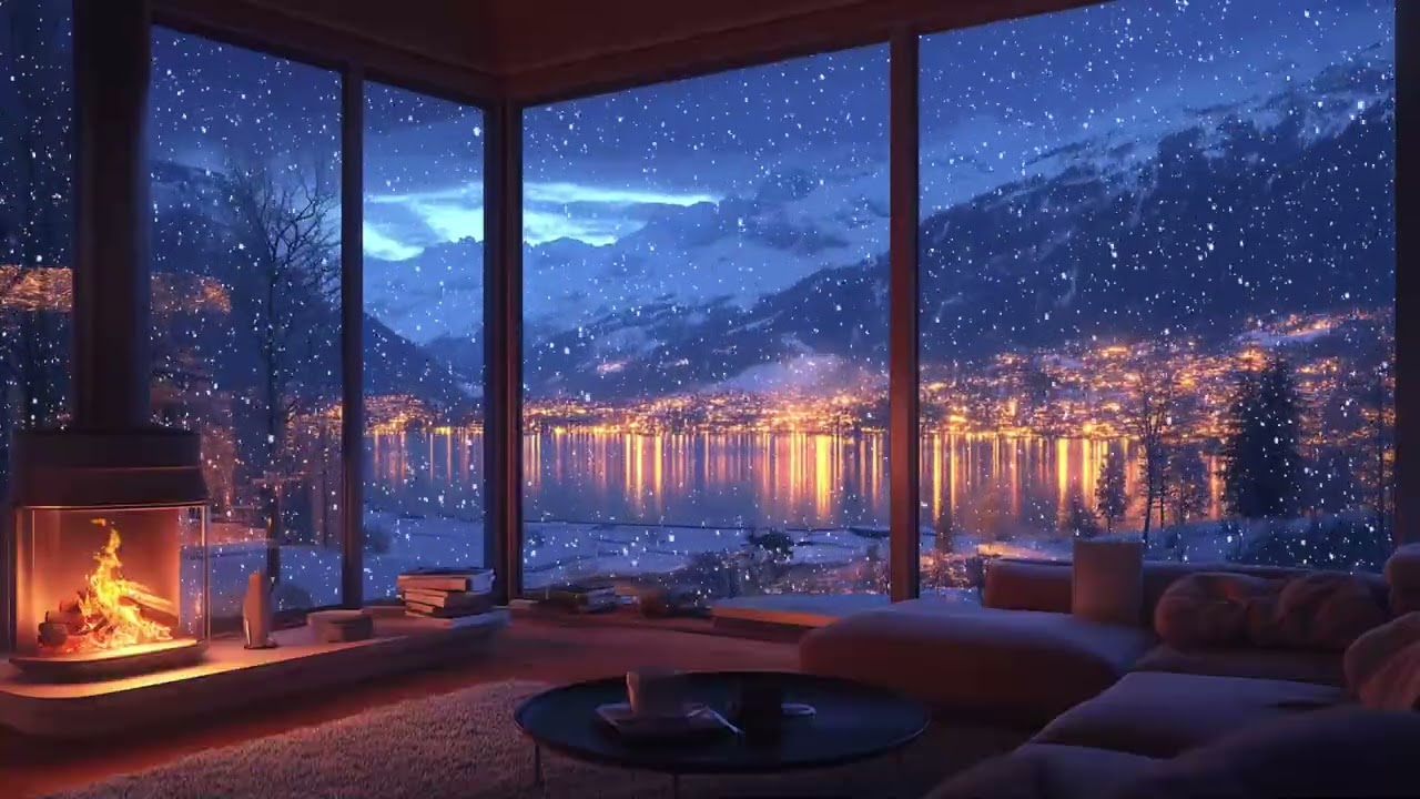 Relaxing Winter Night ASMR | Snowy Window View, Warm Fire & Deep Sleep Sounds