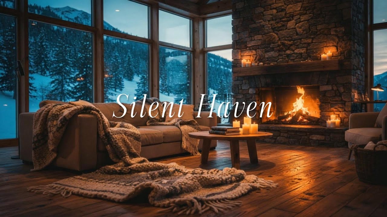 Kar Yağışı Ambiyansı ❄️🌙 Şömine Ateşi ile Huzur, Doğa ve Kış Manzarası ile