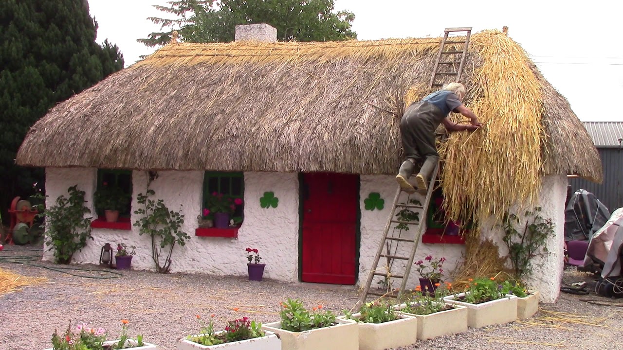 Jimmy  Dunne thatching his old cottage