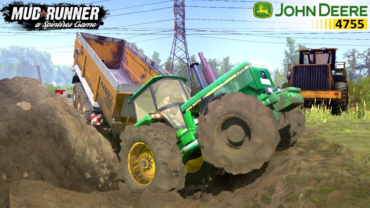 Spintires: MudRunner - JOHN DEERE 4755 Tractor Driving Through A Construction Ditch