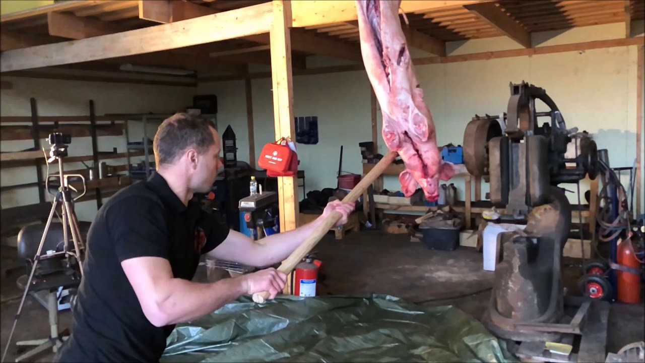 test cutting with a Dane axe and sword