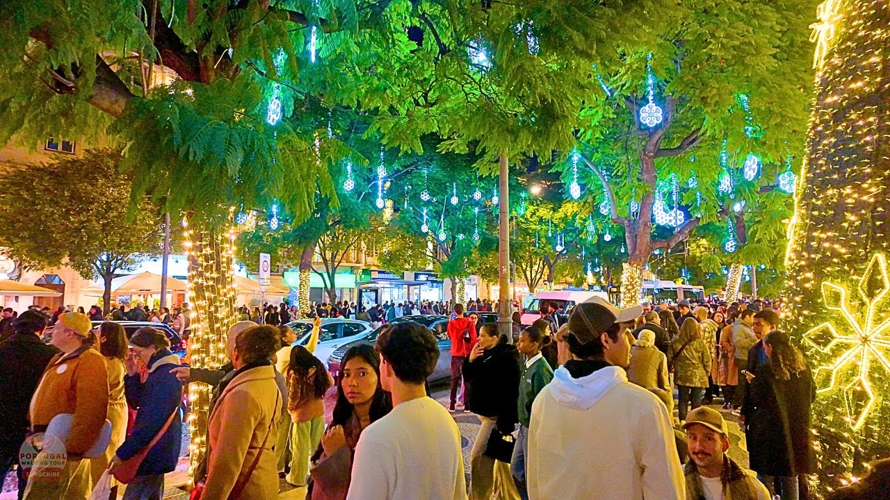Lisbon Christmas Lights 2025 ✨ Saturday Night Street Walk 🎄 4K Ultra HD