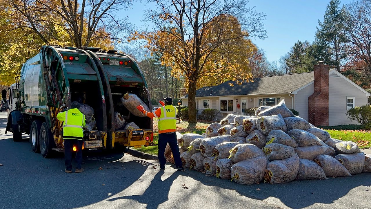 Splitbody Garbage Truck VS Leaf Bag Mountain