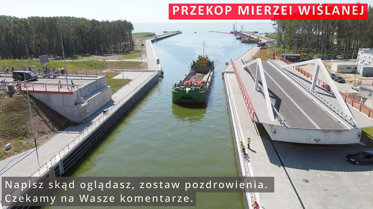 Przekop Mierzei Wiślanej - przepływa jednostka przez śluzę - 4K #przekopmierzeiwiślanej #drone