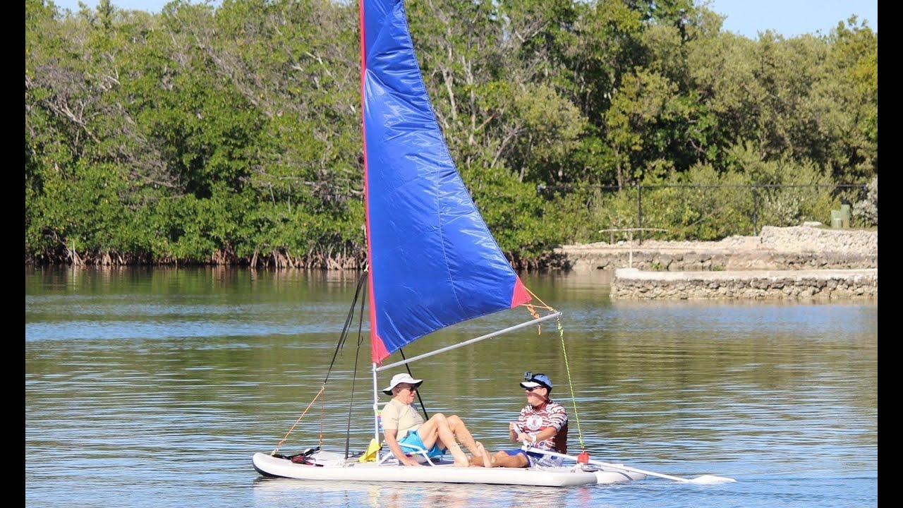 Inflatable Sail Catamaran Paddle Board Combo. Patent Pending. Sailing Stand SUP Paddle Boards.