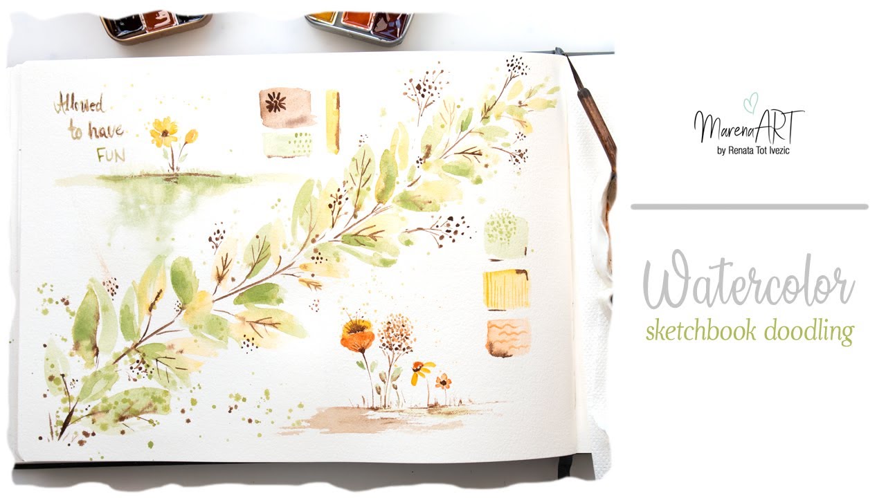 Watercolor doodling in a sketchbook - simple painting practice