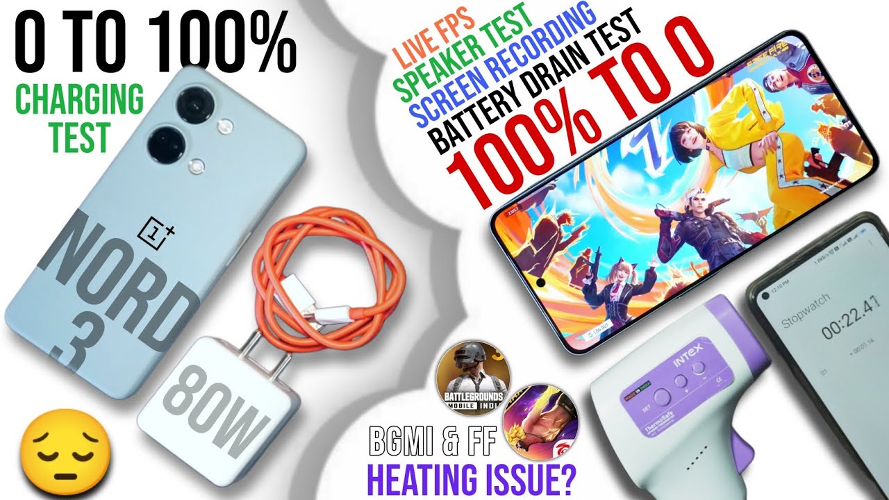 OnePlus Nord 3 100% to 0 Battery🔋drain & charging test || BGMi & free fire test...