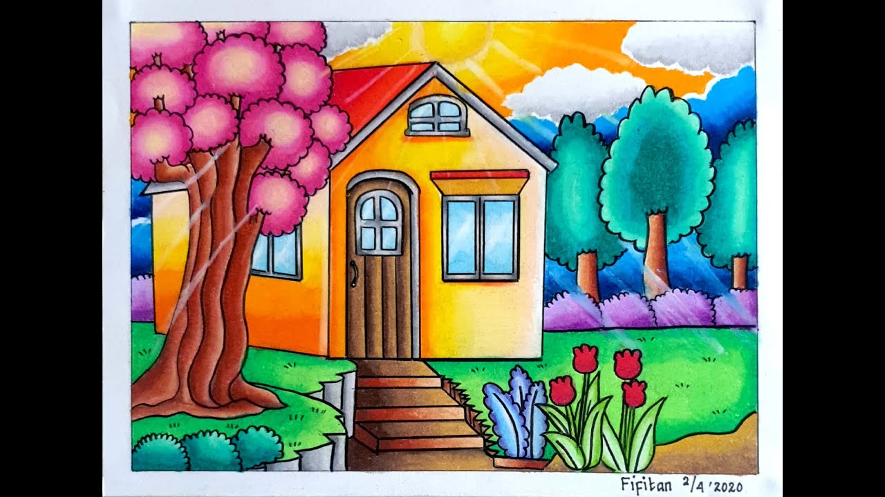 CARA MENGGAMBAR RUMAH ( CARA GRADASI WARNA EP 203 )