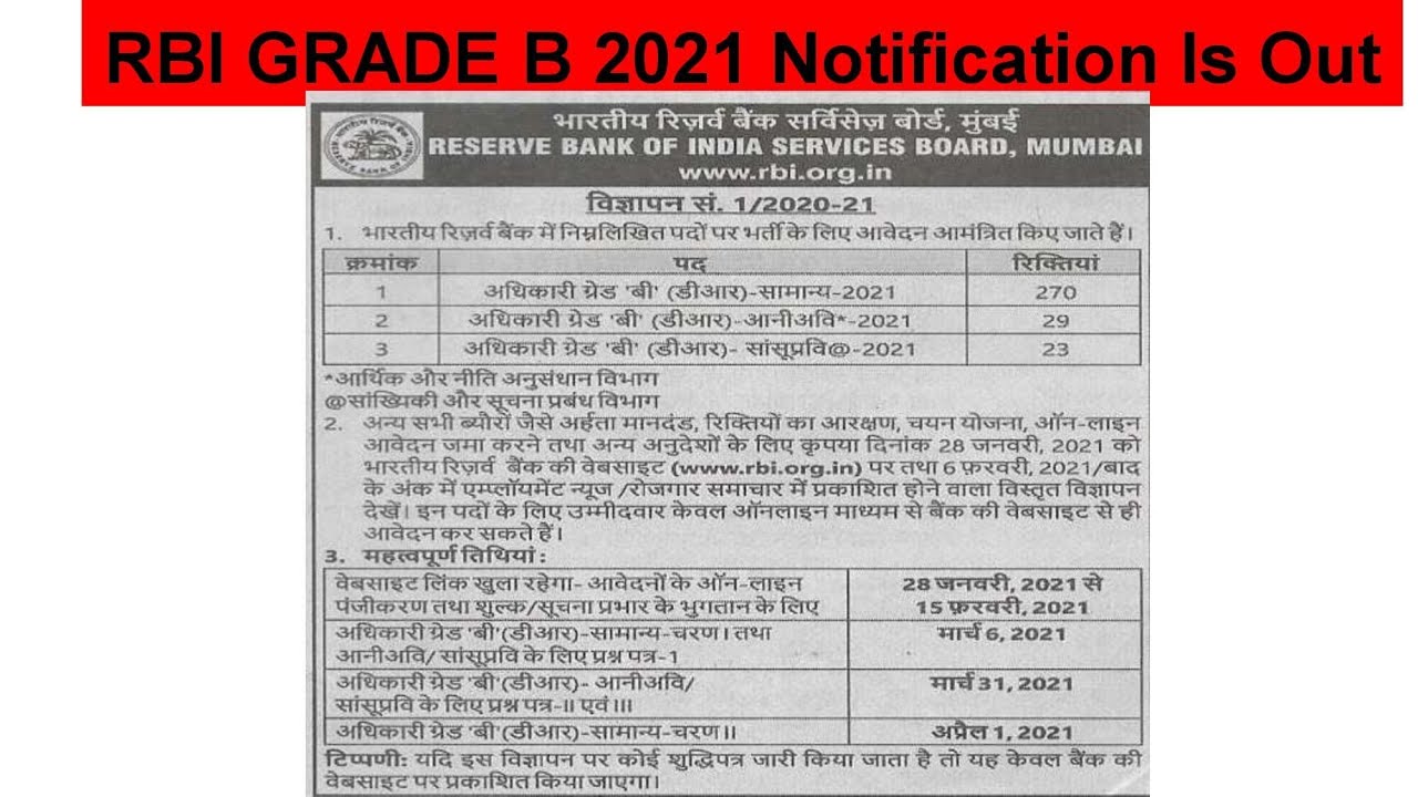 RBI Grade B 2021 Notification