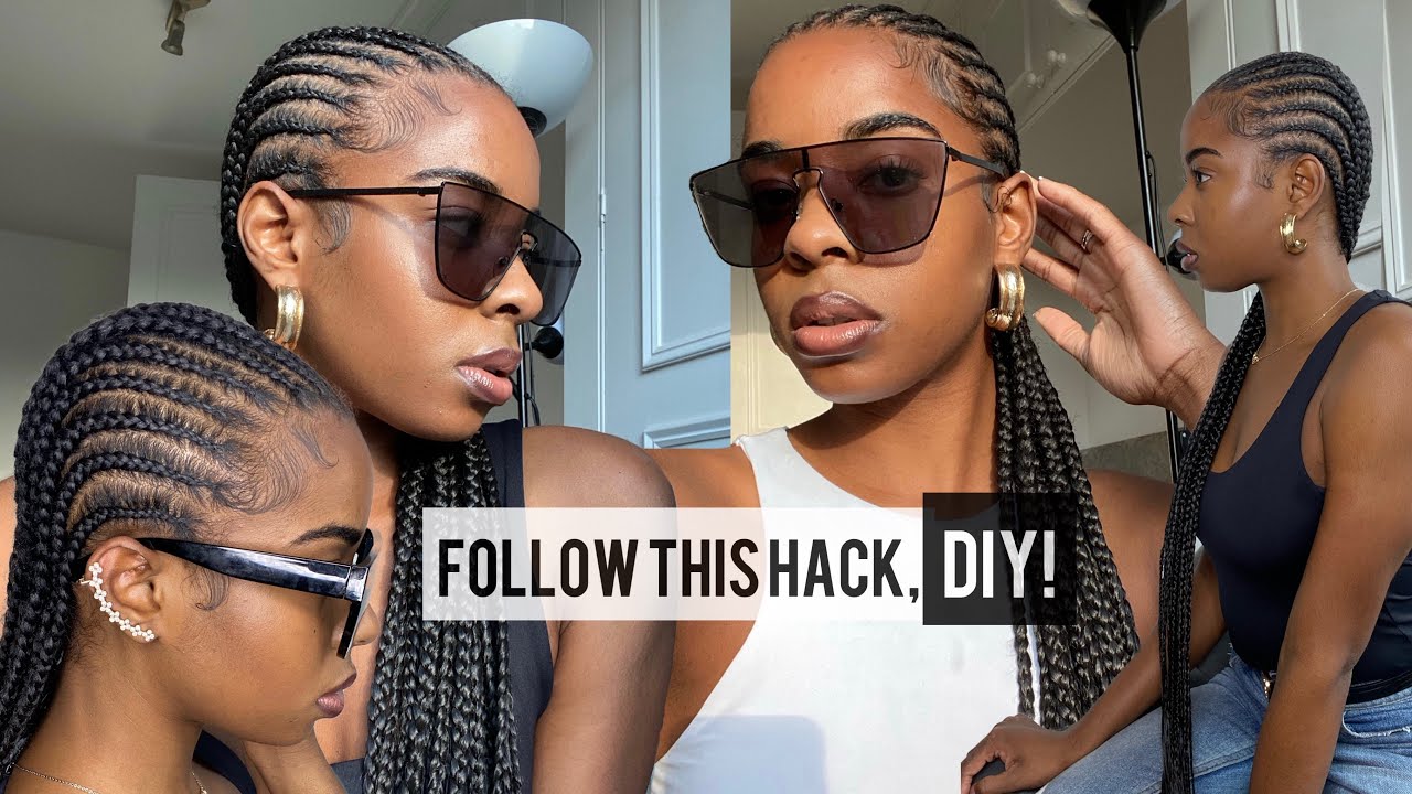 Straight Back Stitch Braids on Myself|  Super Easy To Follow!!