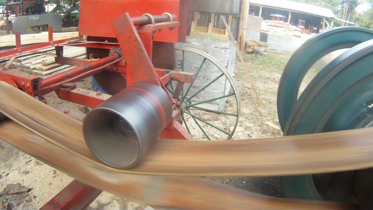 Inside the Michigan Flywheelers Museum  belt driven sawmill.