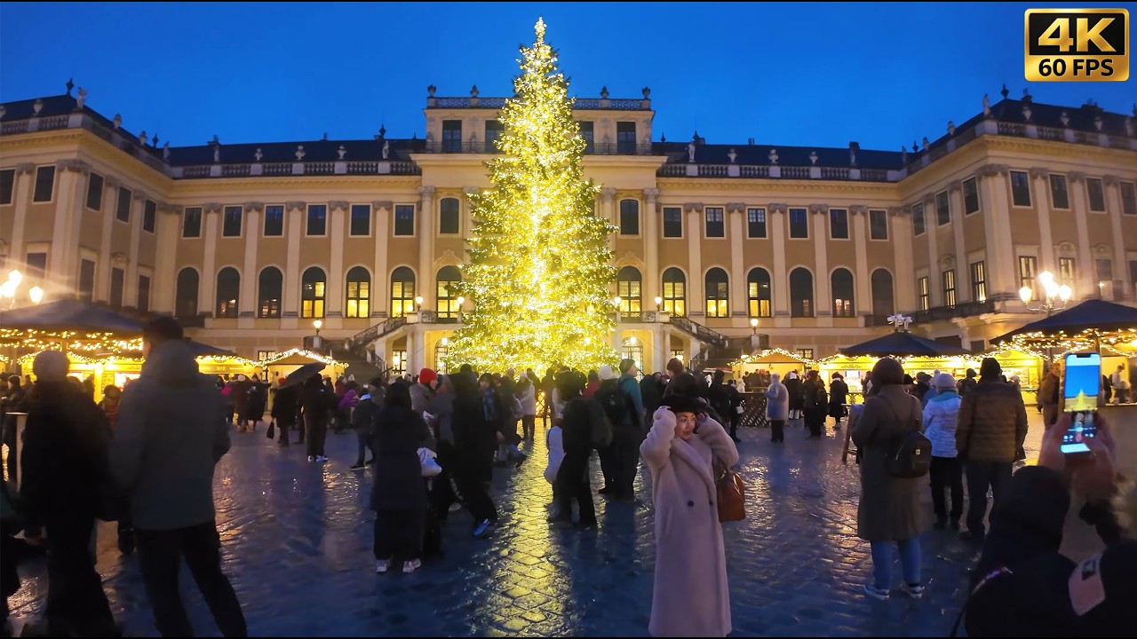 Vienna 🇦🇹 Schönbrunn Palace Christmas Market 2025 - Magical Rainy Evening | 4K Walk