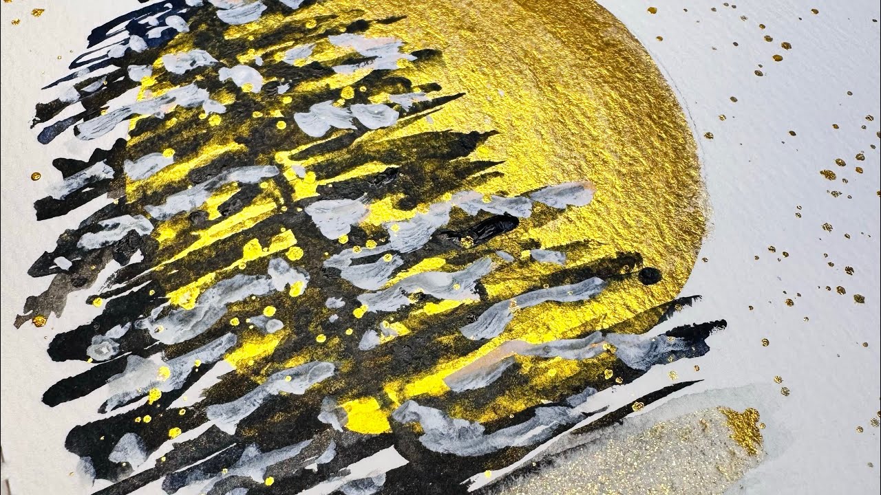 Красивое акварельное дерево, золотая луна, Синатра и много блеска✨🖌️