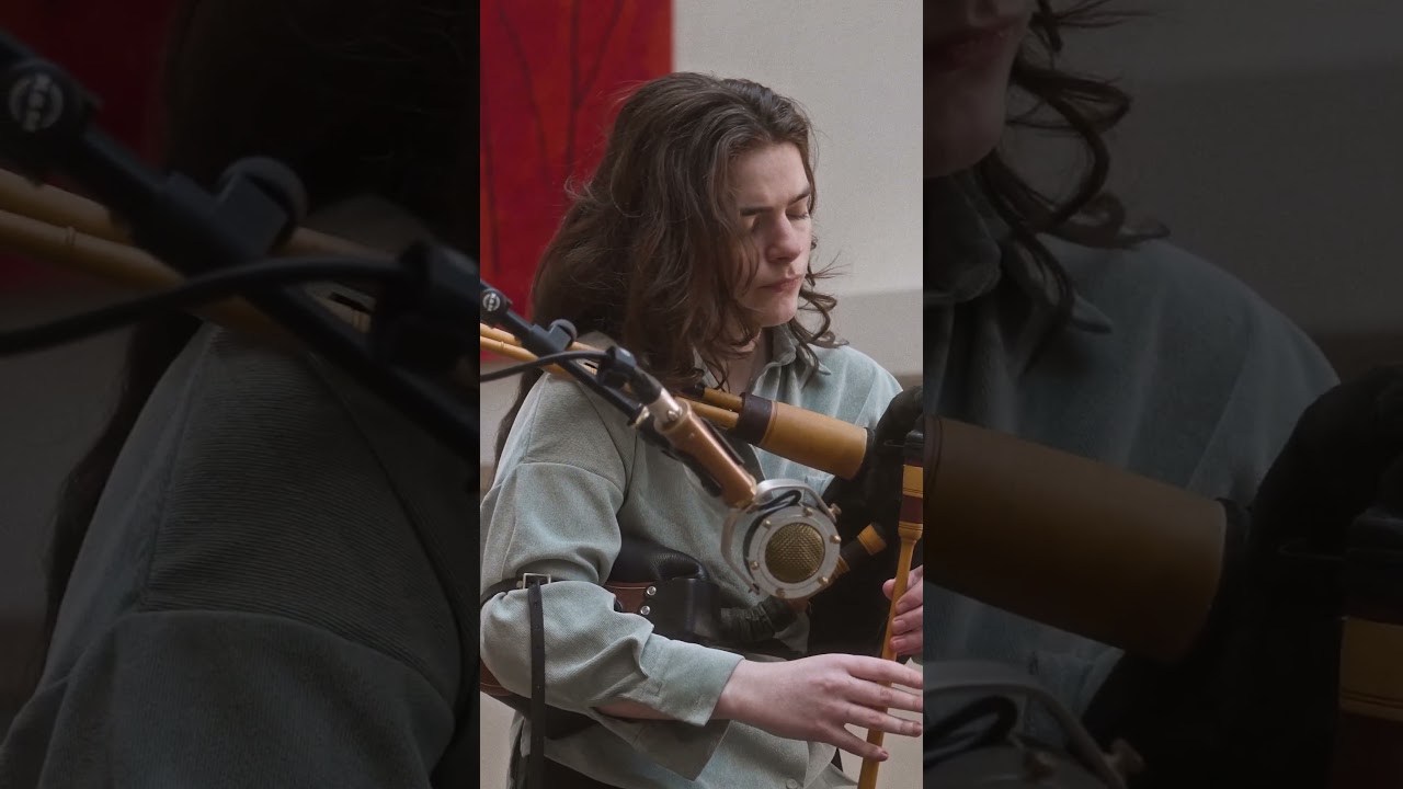 Br&igrave;ghde Chaimbeul plays Scottish small pipes at the National Museum of Scotland
