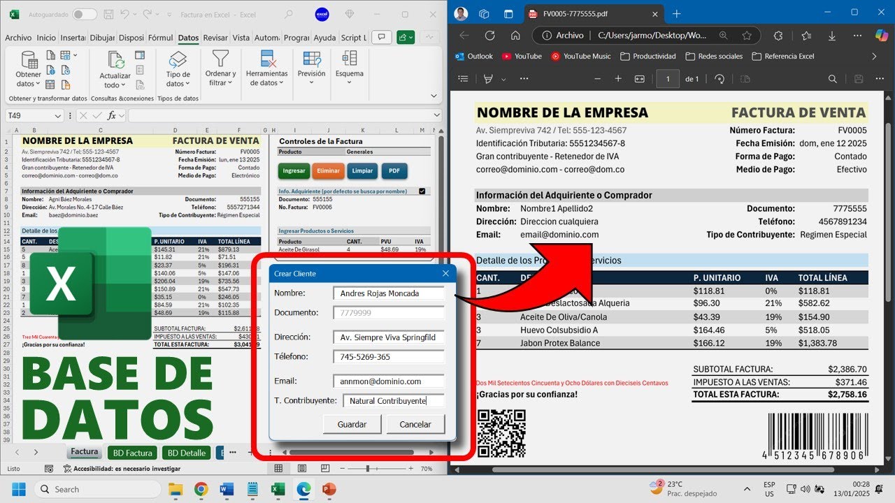Formulario para BASE DE DATOS - Facturas Automatizadas - Impresión en PDF