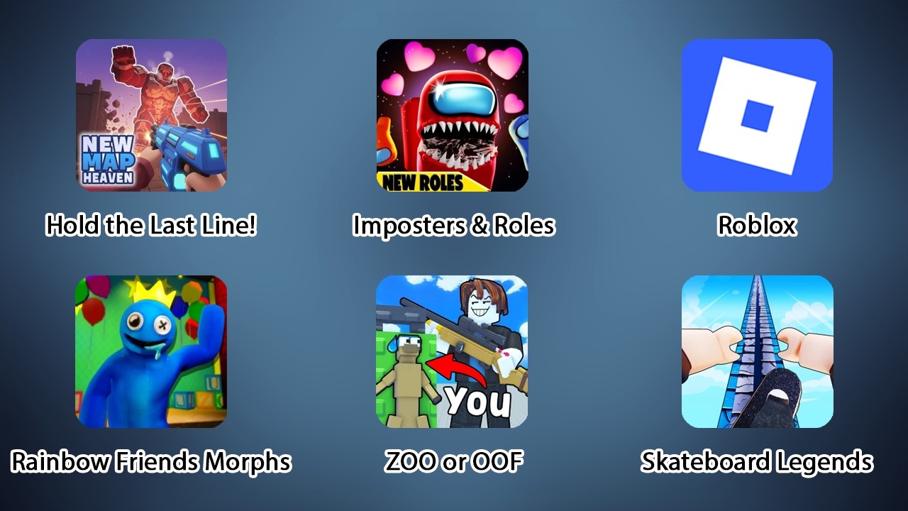 Skateboard Legends, ZOO or OOF,Hold the Last Line, Imposters & Roles, Rainbow Friends Morphs #roblox