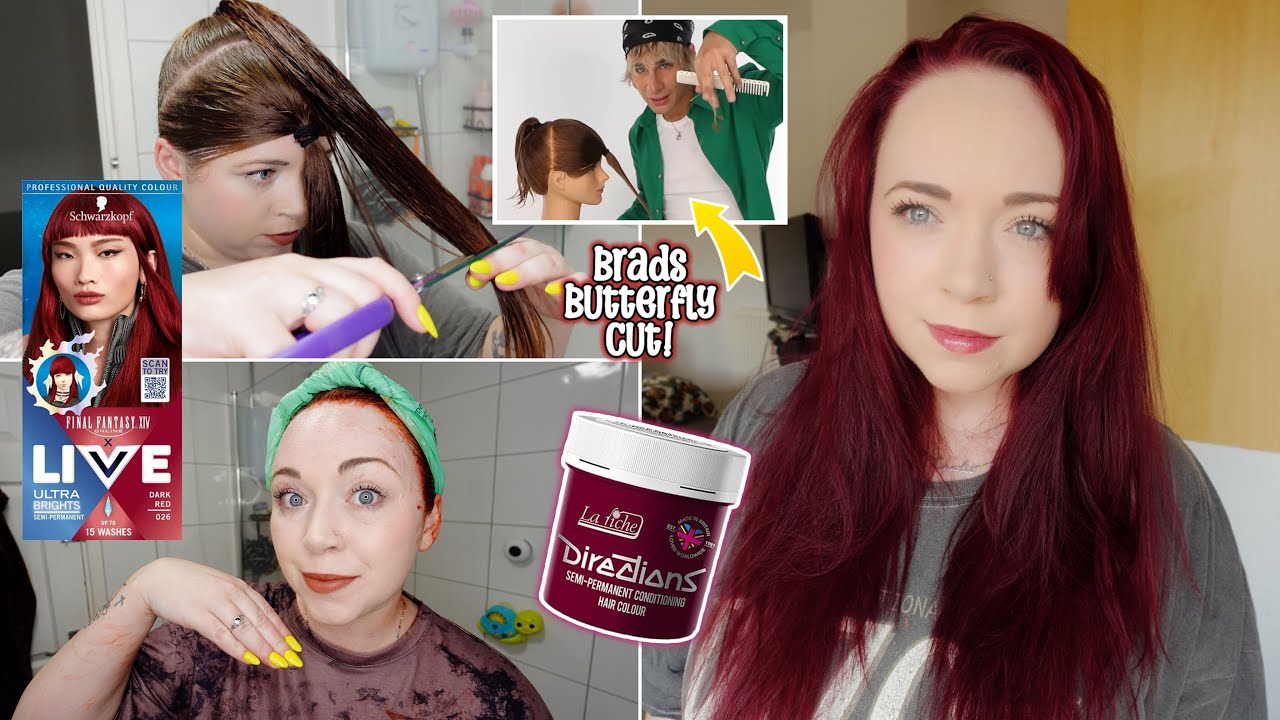 BRAD MONDOS AT HOME BUTTERFLY CUT 😱 & Trying Out Schwarzkopf Dark Red Dye & Directions Rubine 🍒