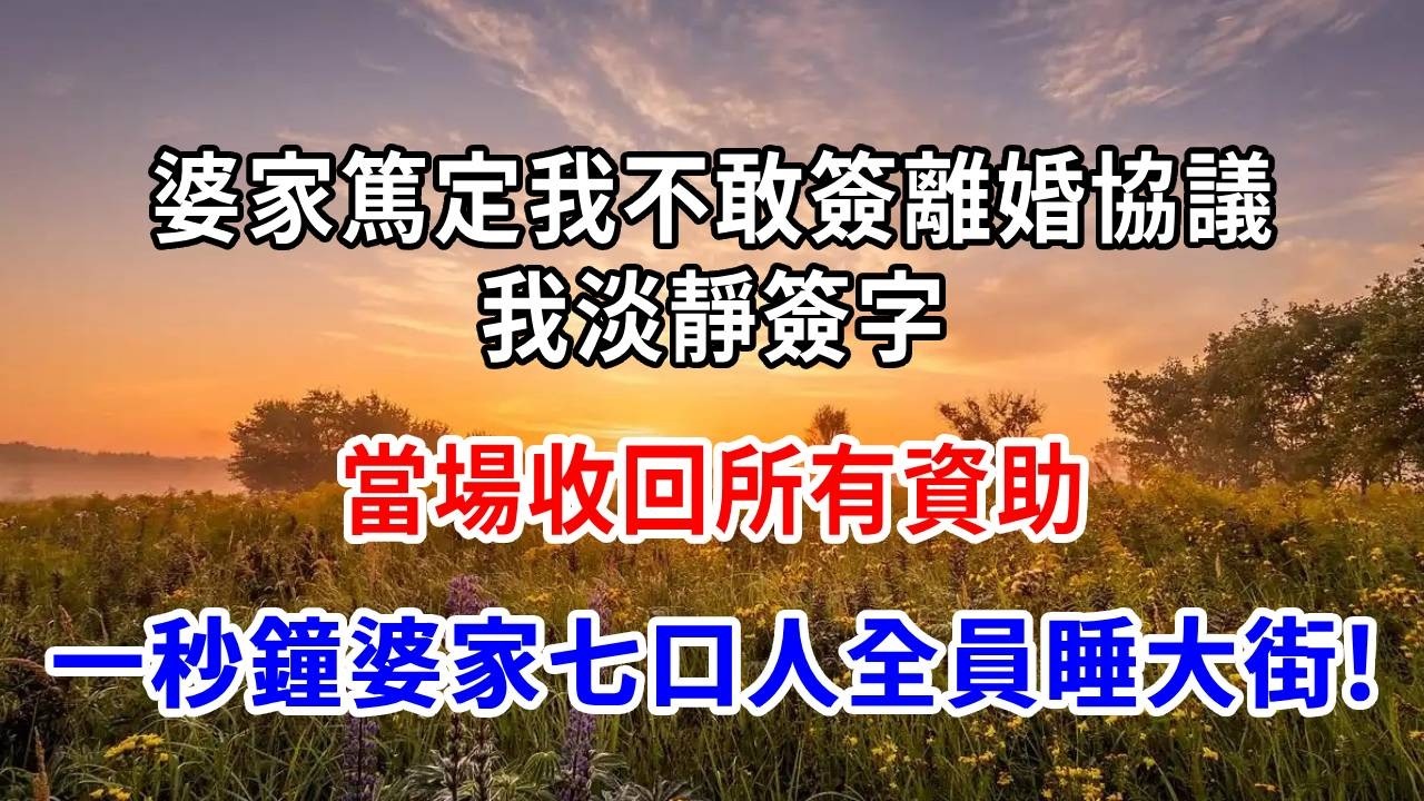 婆家篤定我不敢簽離婚協議，我淡靜簽字，當場收回所有資助，一秒鐘婆家七口人全員睡大街!