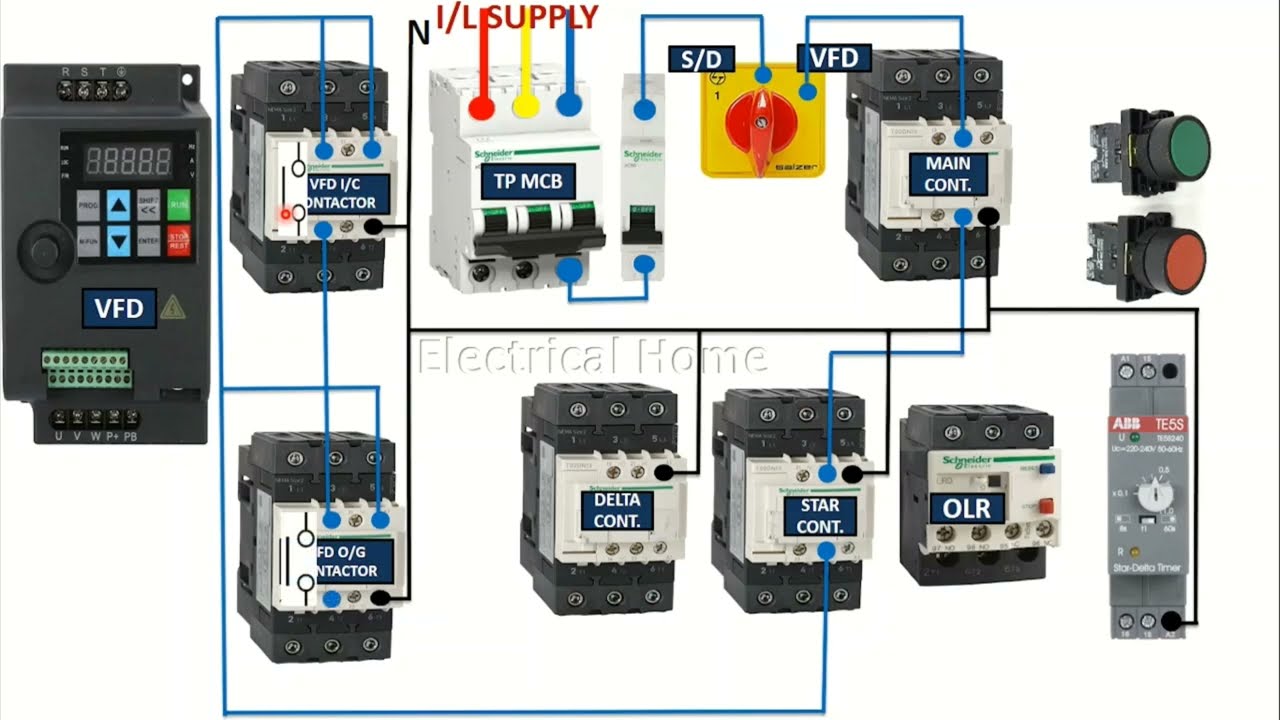 Star Delta VFD Bypass starter | VFD Bypass | Starter | Motor control circuit | MCC | Star delta