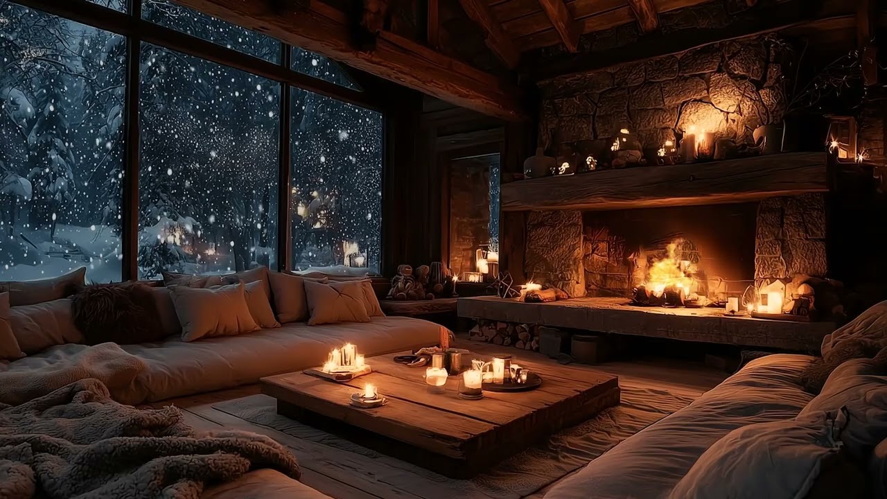Warm Winter Fireplace & Peaceful Piano | Relaxing Ambience for Sleeping, Studying & Healing