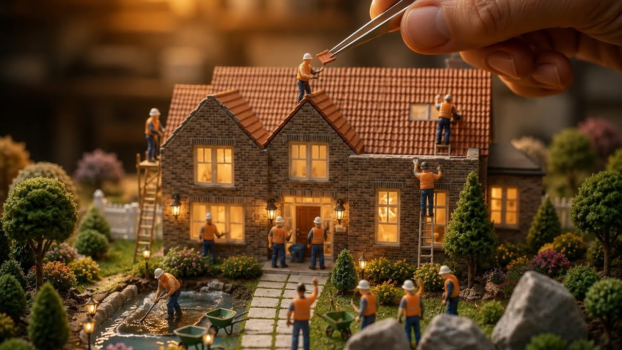 10 Tiny Workers Build a Realistic Miniature Brick House | Incredible Miniature Construction 