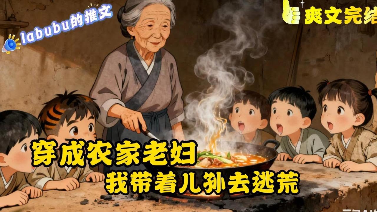 完结：【逃荒＋萌宝＋日常＋空间＋灾荒年】大龄剩女沈玉兰赶时髦穿越成了古代的农门老妇，虽然也是三十四岁，不过已经四儿四孙，还好百亩农家乐庄园跟着穿越，逃荒路上村民吃草，他们家吃肉.....#逃荒#空间