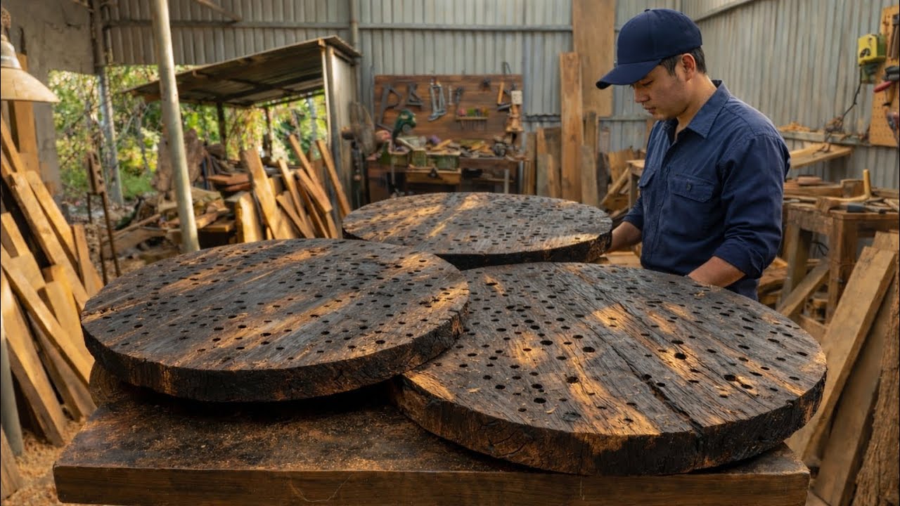 Let's Explore - Transforming Strange, Hole-Filled Round Wooden Planks into a Million-Dollar Table