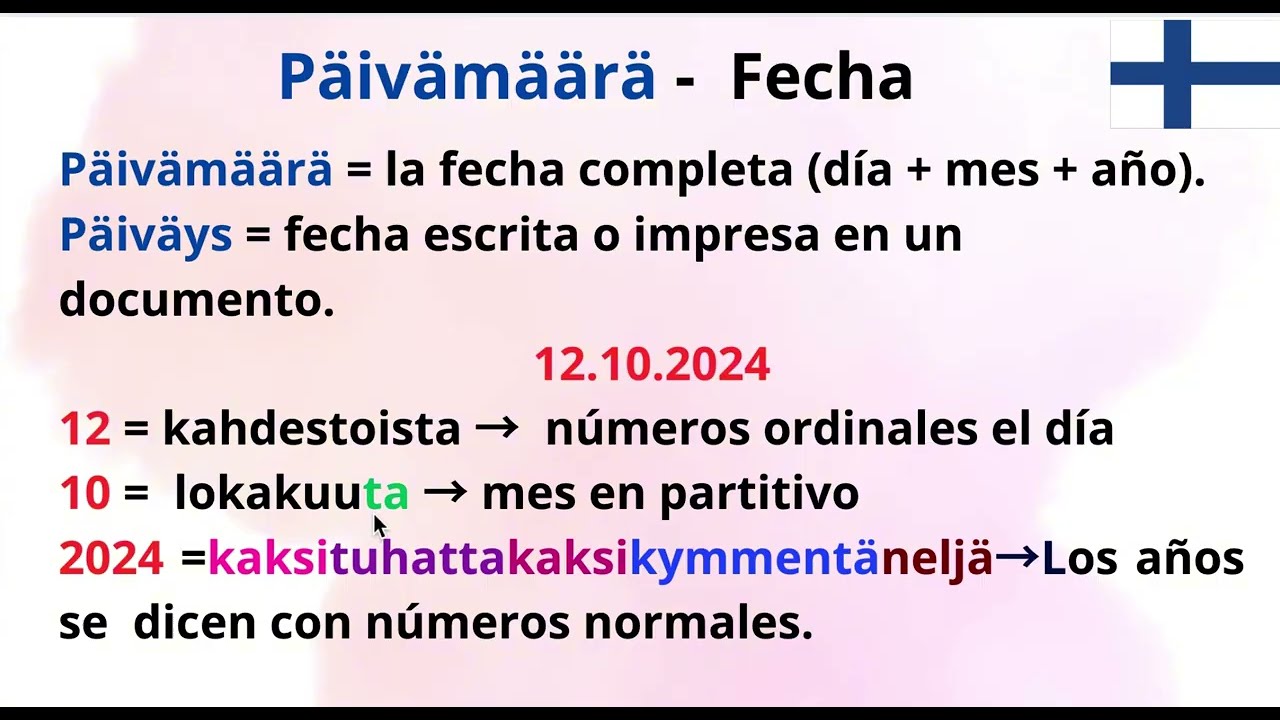 🇫🇮Päivämäärä 🇪🇸 La fecha en finlandés