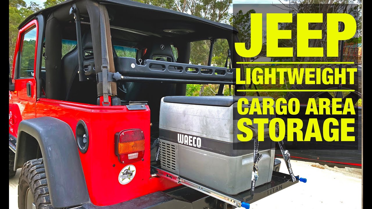 Jeep Wrangler // Lightweight Cargo Storage Solution // Fridge and Bestop Internal Rack