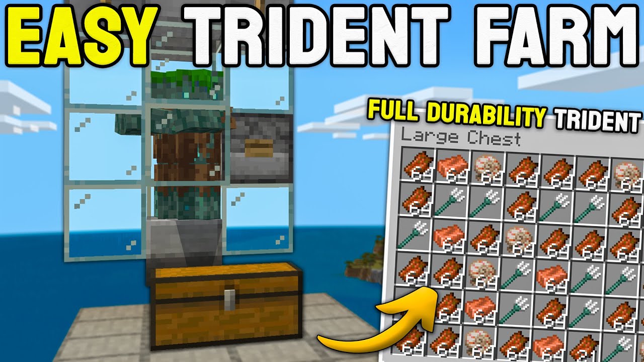 Easiest Trident Farm in Minecraft Bedrock 1.21 (Full Durability)