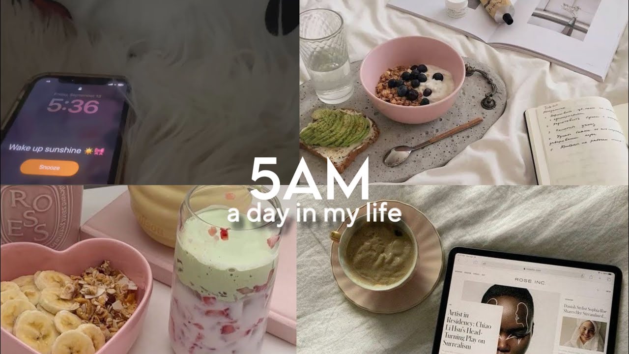 5AM a day in my life ≽^• ˕ • ྀི≼ (journaling, eating, outfit of the day, skincare)