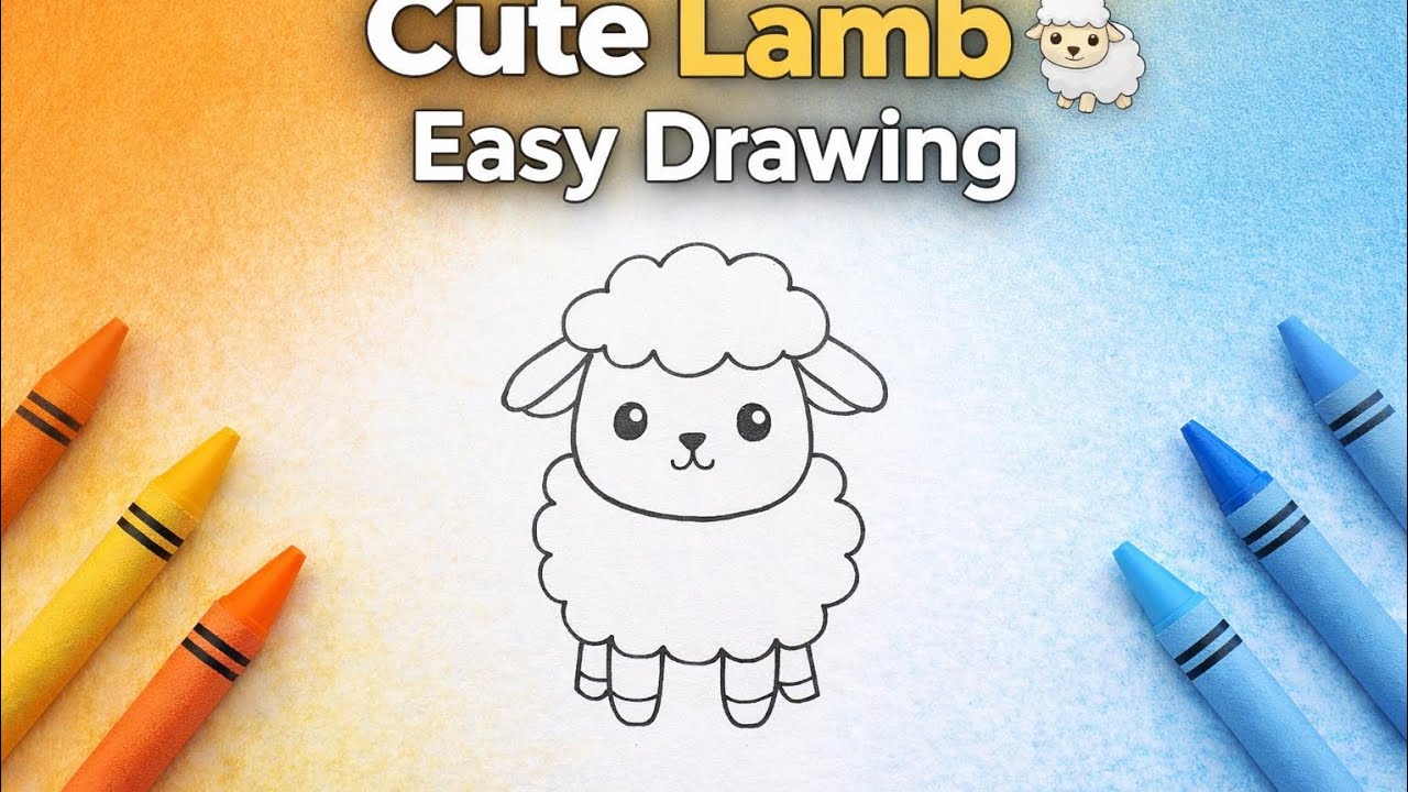 Cute Lamb Drawing for Kids 🐑 | Easy Step by Step Drawing #CuteSheepDrawing #SheepDrawingForKids