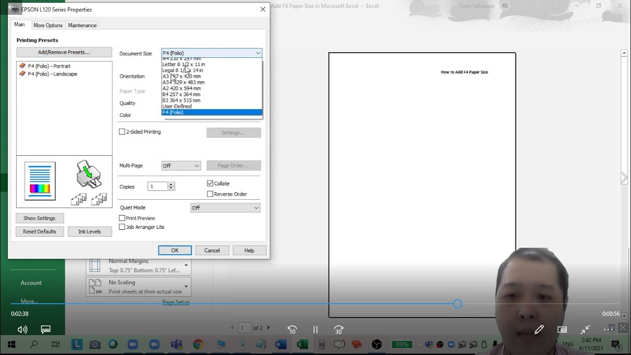 How to Add or Print F4 (Folio) Paper Size in Microsoft Excel