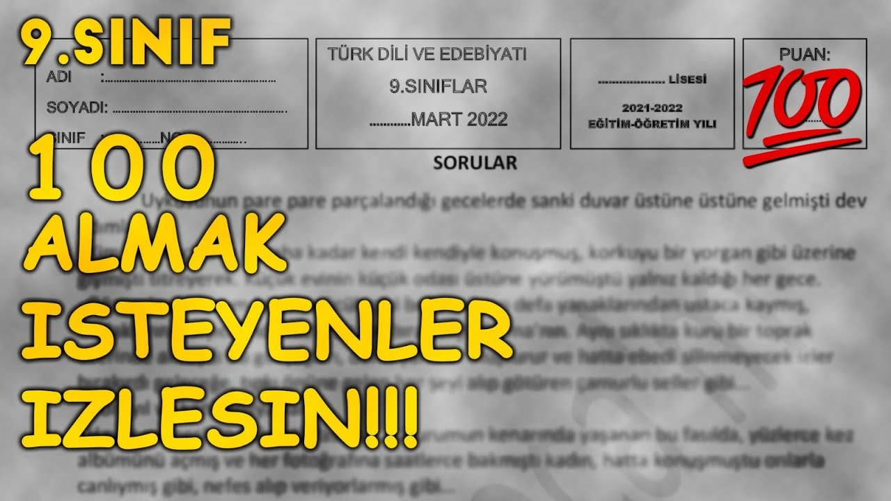 9.SINIF - Türk Dili ve Edebiyatı 2.Dönem 1.Sınav