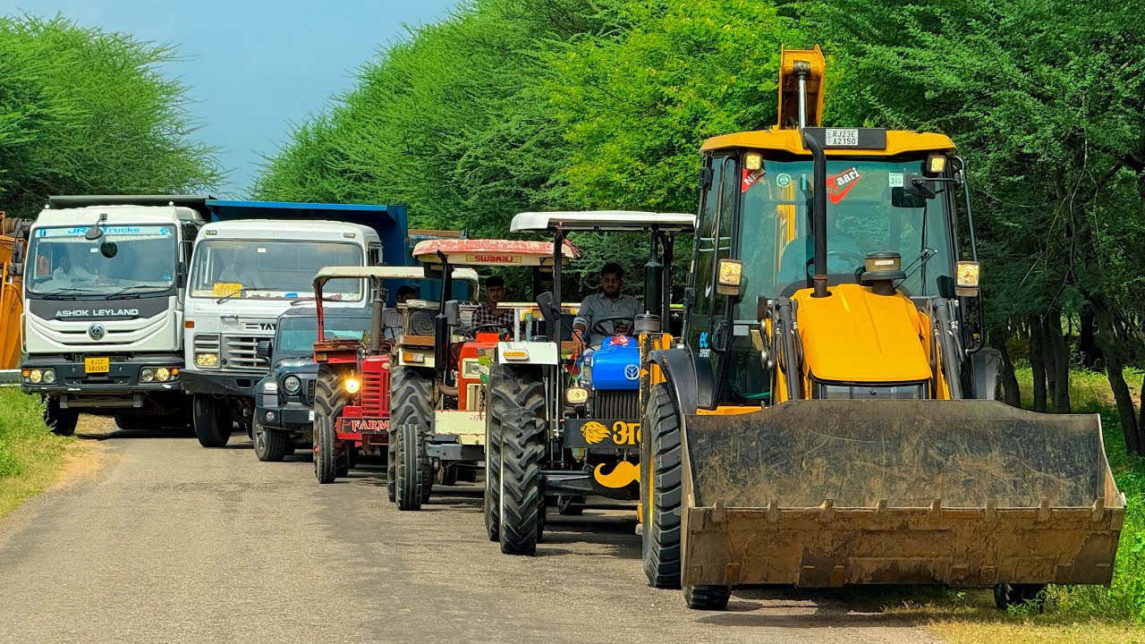 Jcb 3dx Xpert Loading Mud Trolley New Holland 3630 Swaraj Tractor TATA Tippers New Thar newjcb truck