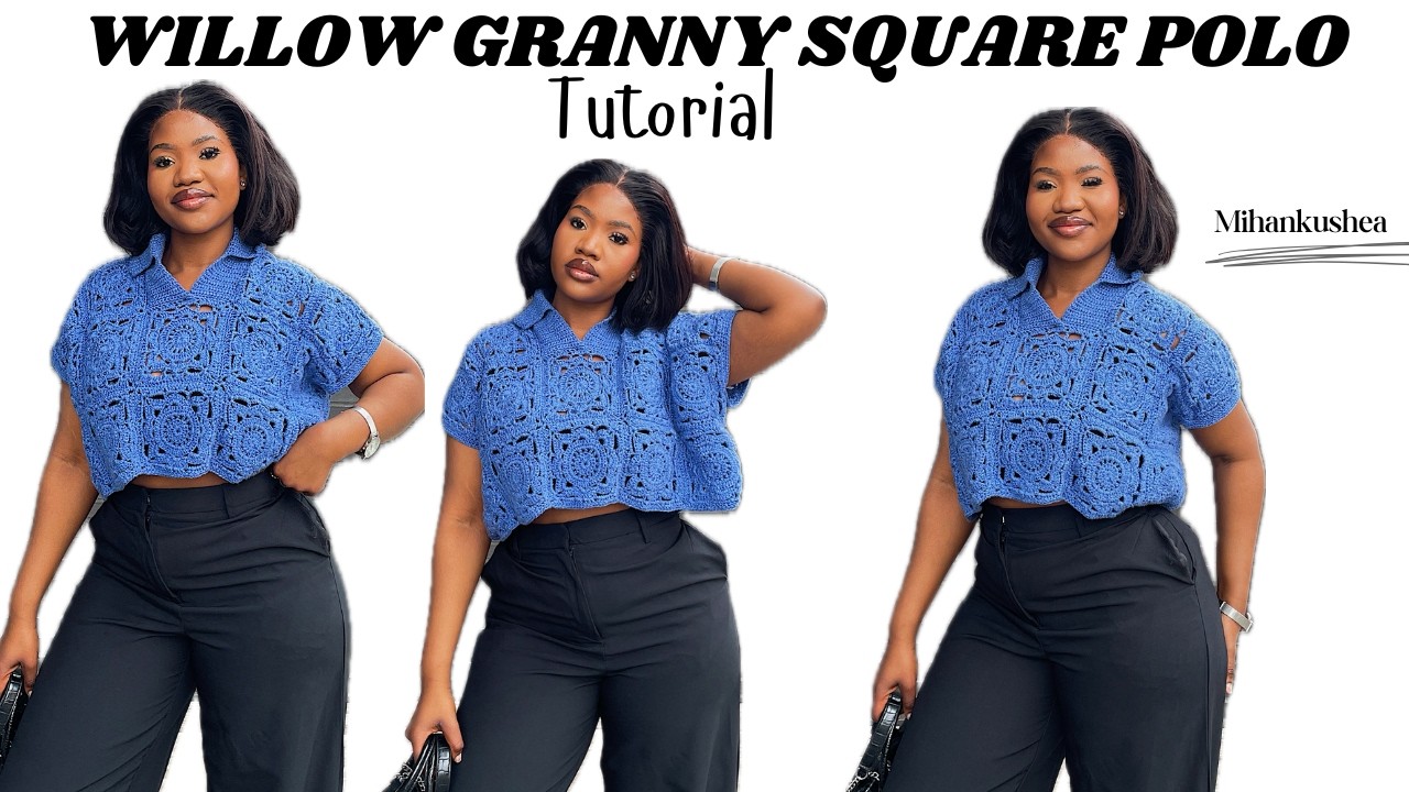Crochet willow granny square POLO/SHIRT tutorial||UNISEX|| Mihankushea
