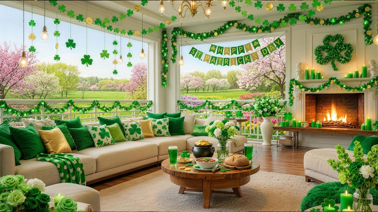 ☘️ Magical St Patrick’s Day Fireplace 🌟Gentle Piano Music & Gentle Fireplace Ambience for Relaxation