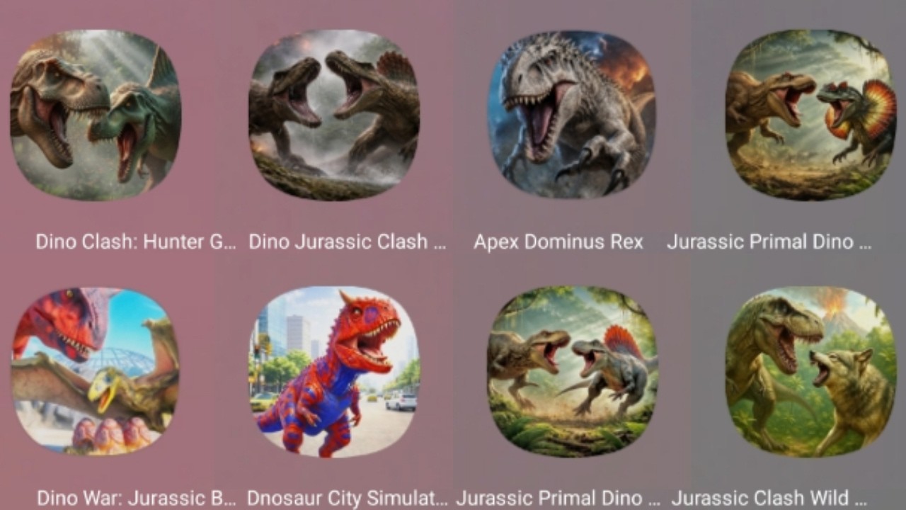 DINO CLASH: HUNTER GAMES, DINO JURASSIC CLASH, APEX DOMINUS REX, JURASSIC PRIMAL DINO CLASH, DINO