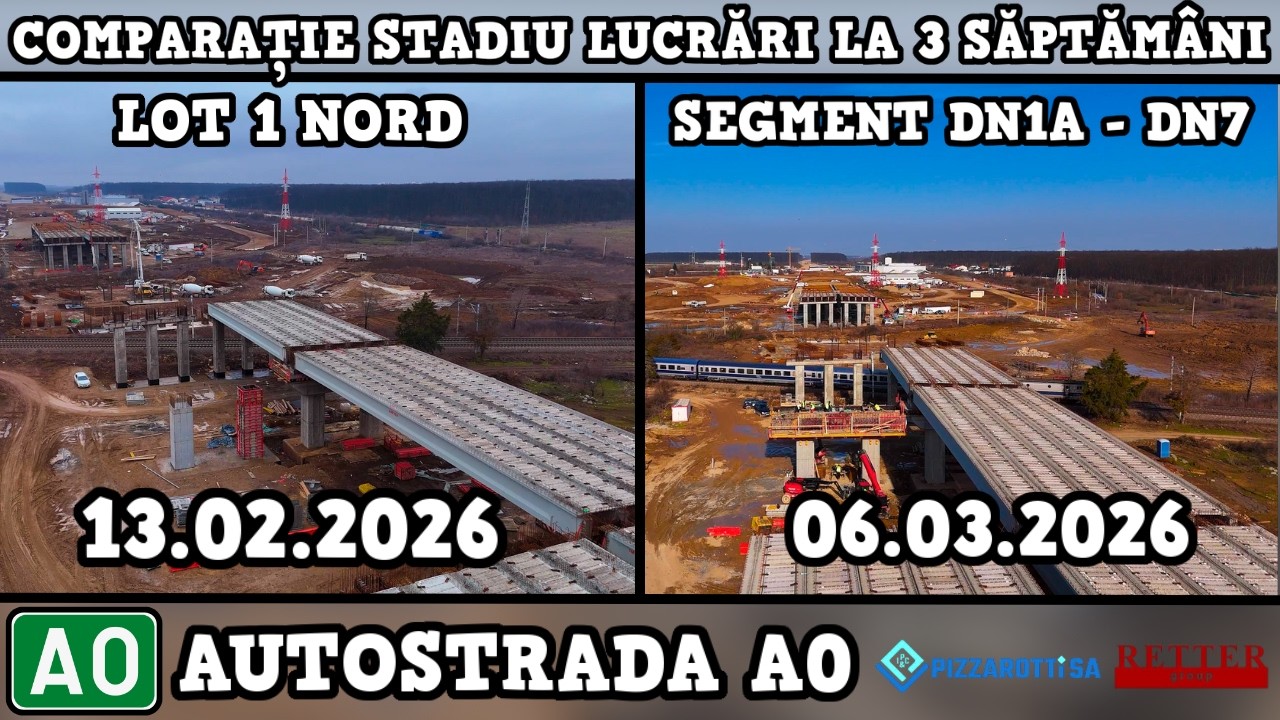 Autostrada A0 | Lot 1 Nord | Segment DN1A-DN7 | Comparație Stadiu la 3 Săptămâni | 13.02-06.03.2026