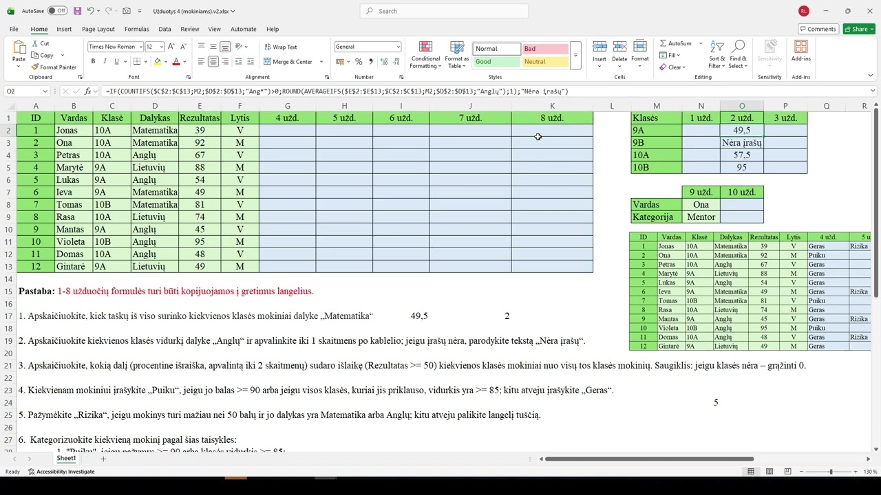 Excel 4 užduotis 11 klasė