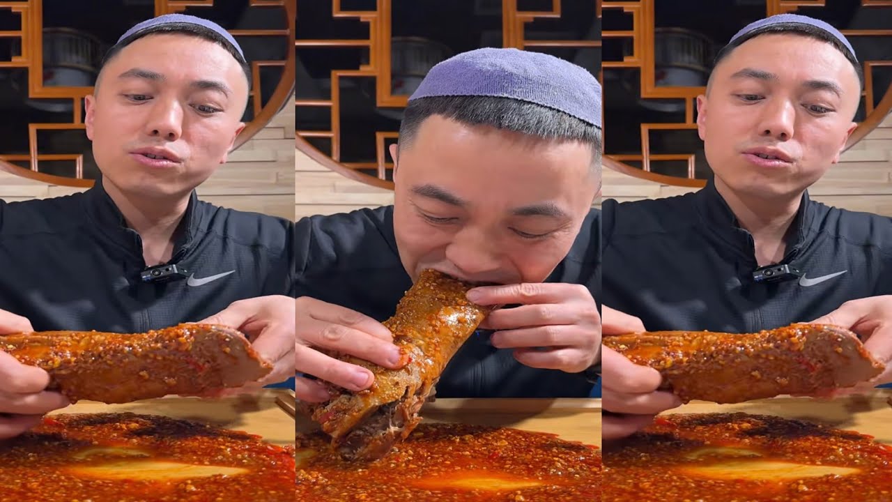 ASMR MUKBANG RED BEEF TONGUE WITH SPICY GARLIC SAUCE EATING